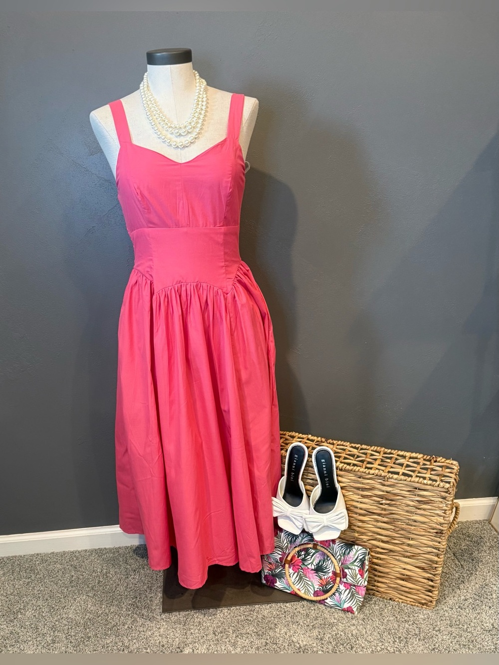 Sleeveless Hot Pink Midi Fit-and-Flare Dress